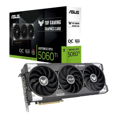Відеокарта GeForce RTX 5060 Ti, ASUS, TUF GAMING OC, 16Gb GDDR7, 128-bit, HDMI/3xDP, 2692/28000 MHz, 16-pin (TUF-RTX5060TI-O16G-GAMING)
