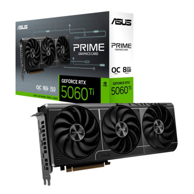 Відеокарта GeForce RTX 5060 Ti, ASUS, PRIME OC, 8Gb GDDR7, 128-bit, HDMI/3xDP, 2647/28000 MHz, 8-pin (PRIME-RTX5060TI-O8G)