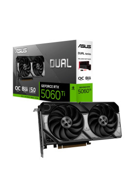 Відеокарта GeForce RTX 5060 Ti, ASUS, DUAL OC, 8Gb GDDR7, 128-bit, HDMI/3xDP, 2632/28000 MHz, 8-pin (DUAL-RTX5060TI-O8G)