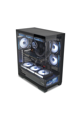 Корпус ALmordor QX25A LCD Black, без БЖ, для ATX/MicroATX/Mini ITX, 1xUSB-С, 2xUSB-A 3.0, макс. CPU - 160 мм / VGA - 410 мм / PSU - 180 мм, скляні ліва та лицева панелі, LCD-екран 6.2" (ALQX25ABK_LCD)