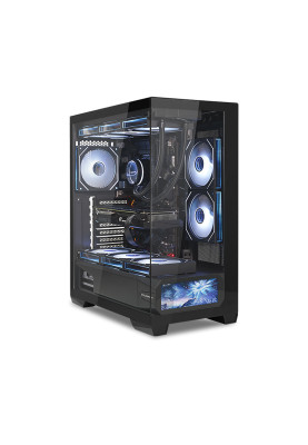 Корпус ALmordor QX25A LCD Black, без БЖ, для ATX/MicroATX/Mini ITX, 1xUSB-С, 2xUSB-A 3.0, макс. CPU - 160 мм / VGA - 410 мм / PSU - 180 мм, скляні ліва та лицева панелі, LCD-екран 6.2" (ALQX25ABK_LCD)