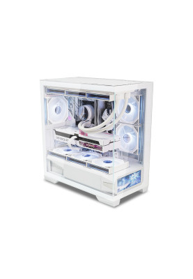 Корпус ALmordor QX25M LCD White, без БЖ, для MicroATX/Mini ITX, 1xUSB-С, 2xUSB-A 3.0, макс. CPU - 160 мм / VGA - 410 мм / PSU - 180 мм, скляні ліва та лицева панелі, LCD-екран 6.2" (ALQX25MWH_LCD)