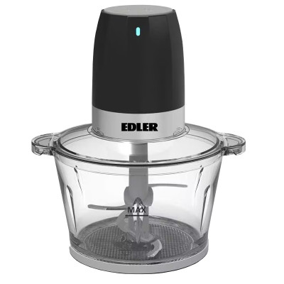 Подрібнювач Edler EDFG-4103, Black/Silver, 550W, ємність 1.7л, 2 режими, 4 леза, функції подрібнення, змішування, подрібнення м'яса, нековзна підставка