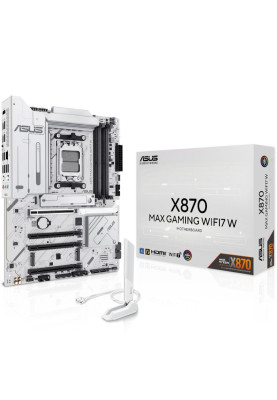 Материнська плата AM5 Asus X870 MAX GAMING WIFI7 W, X870, 4xDDR5, Int.Video (CPU), 4xSATA3, 3xM.2, 1xPCI-E 5.0 x16, 2xPCI-E 4.0 x16, 1xPCI-E 3.0 x16, Realtek 7.1, Realtek 2.5Gb, WiFi 7, Bluetooth 5.4, HDMI/2xType-C, ATX