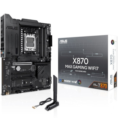Материнська плата AM5 Asus X870 MAX GAMING WIFI7, X870, 4xDDR5, Int.Video (CPU), 4xSATA3, 3xM.2, 1xPCI-E 5.0 x16, 2xPCI-E 4.0 x16, 1xPCI-E 3.0 x16, Realtek 7.1, Realtek 2.5Gb, WiFi 7, Bluetooth 5.4, HDMI/2xType-C, ATX