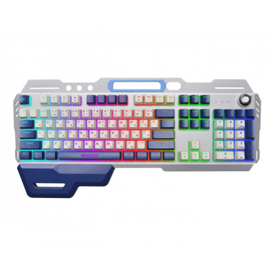 Клавіатура Maxxter KBG-RGB-01-UA, Silver/Dark Blue, USB, RGB-підсвічування з вбудованими ефектами, 104 кнопки, знімна підставка під руку, підставка для телефону, 1.8 м