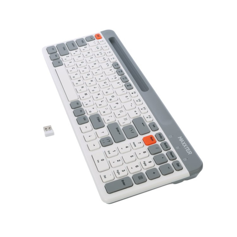 Клавіатура бездротова Maxxter KBW-02G-UA, White/Grey, USB 2.4GHz