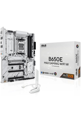 Материнська плата AM5 Asus B650E MAX GAMING WIFI W, B650, 4xDDR5, Int.Video (CPU), 4xSATA3, 3xM.2, 1xPCI-E 5.0 x16, 1xPCI-E 4.0 x16, 2xPCI-E 3.0 x16, Realtek 7.1, Realtek 2.5Gb, WiFi 6E, Bluetooth 5.3, 8xUSB 3.2 / 8xUSB 2.0, HDMI/DP, ATX