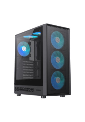 Корпус GameMax Storm 2 AB, Black, без БЖ, Midi Tower, ATX / Micro ATX / Mini-ITX, 1xType-C / 1xUSB 3.0 / 1xUSB 2.0, макс. CPU - 155 мм / VGA - 330 мм, 6x120 мм Blue LED, бічна панель із загартованого скла, хаб Fan x6