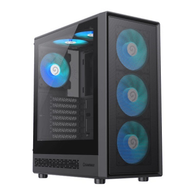 Корпус GameMax Storm 2 AB, Black, без БЖ, Midi Tower, ATX / Micro ATX / Mini-ITX, 1xType-C / 1xUSB 3.0 / 1xUSB 2.0, макс. CPU - 155 мм / VGA - 330 мм, 6x120 мм Blue LED, бічна панель із загартованого скла, хаб Fan x6