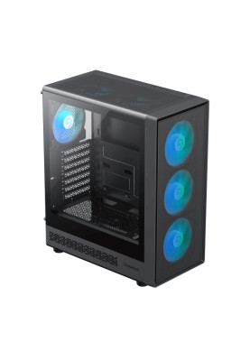 Корпус GameMax Storm 2 AB, Black, без БЖ, Midi Tower, ATX / Micro ATX / Mini-ITX, 1xType-C / 1xUSB 3.0 / 1xUSB 2.0, макс. CPU - 155 мм / VGA - 330 мм, 6x120 мм Blue LED, бічна панель із загартованого скла, хаб Fan x6