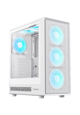 Корпус GameMax Storm 2 AW, White, без БЖ, Midi Tower, ATX / Micro ATX / Mini-ITX, 1xType-C / 1xUSB 3.0 / 1xUSB 2.0, макс. CPU - 155 мм / VGA - 330 мм, 6x120 мм Blue LED, бічна панель із загартованого скла, хаб Fan x6