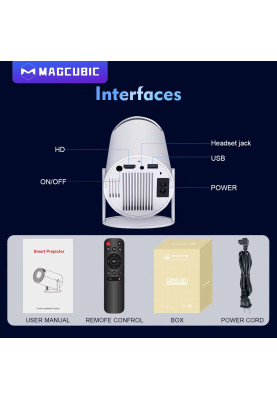 Проектор Magcubic HY300 Pro, White, LED, WiFi 6 / Bluetooth 5.0, 1280x720, 260 Лм, 5 Вт, Allwinner H713 (4 ядра), Android 11
