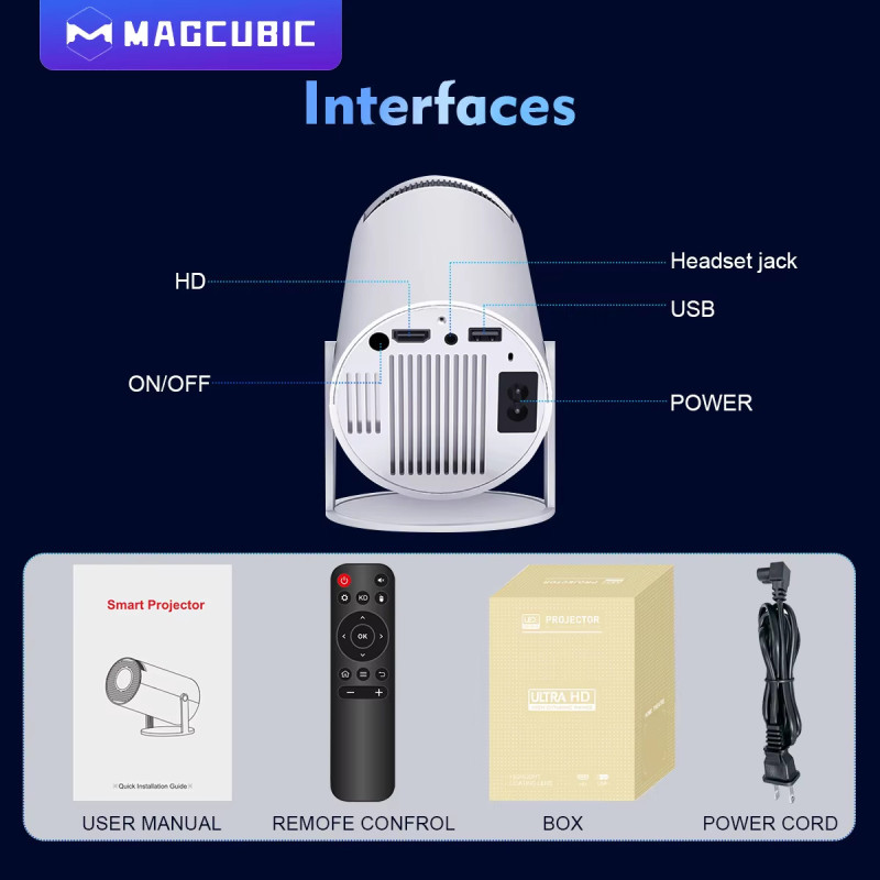 Проектор Magcubic HY300 Pro, White, LED, WiFi 6 / Bluetooth 5.0, 1280x720, 260 Лм, 5 Вт, Allwinner H713 (4 ядра), Android 11