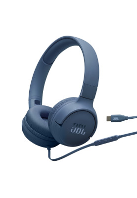 Навушники JBL Tune 520C, Blue, USB-C, мікрофон, однокнопковий пульт керування, технологія "Pure Bass", складний дизайн, підтримка Siri та Google Now (JBLT520CBLU)