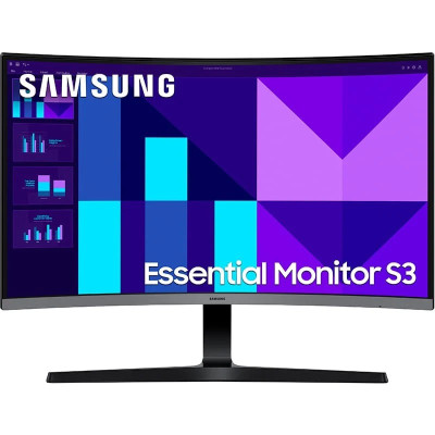 Монітор вигнутий 27" Samsung Essential S3, Black, WLED, VA, 1920x1080 (16:9), 4 мс, 100 Гц, 250 кд/м², 4000:1, 1800R, 178°/178°, VGA/HDMI, VESA 75x75 мм (LS27D390GAIXCI)