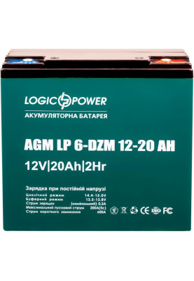 Акумуляторна батарея LogicPower 6-DZM-12-20, 12V, 20 A·год, AGM, T6, 181x77x170 мм, 6.5 кг (5438)