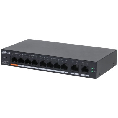 PoE комутатор Dahua DH-CS4010-8ET-60, 8х10/100/1000 PoE, 2х1000 RJ45 (Uplink), Black