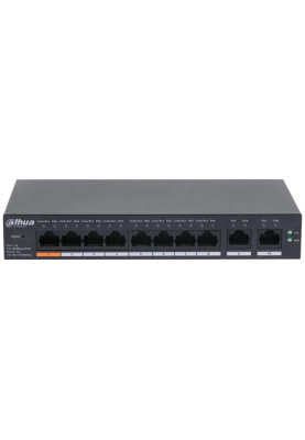PoE комутатор Dahua DH-CS4010-8ET-60, 8х10/100/1000 PoE, 2х1000 RJ45 (Uplink), Black