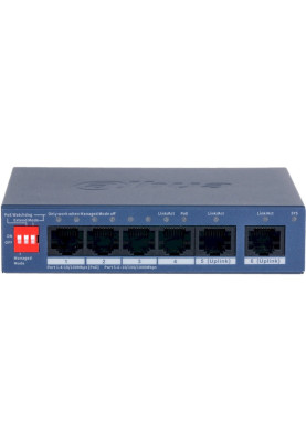 PoE комутатор Dahua DH-CS4006-4ET2GT-36, 4x10/100 PoE, 2хRJ45 Uplink, 115х85х195 мм, Black
