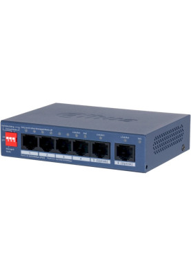 PoE комутатор Dahua DH-CS4006-4ET2GT-36, 4x10/100 PoE, 2хRJ45 Uplink, 115х85х195 мм, Black