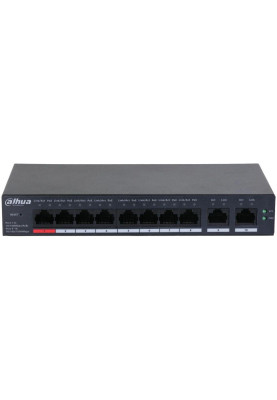 PoE комутатор Dahua DH-CS4010-8ET-110, 8х10/100 PoE, 2х1000 RJ45 (Uplink), Black