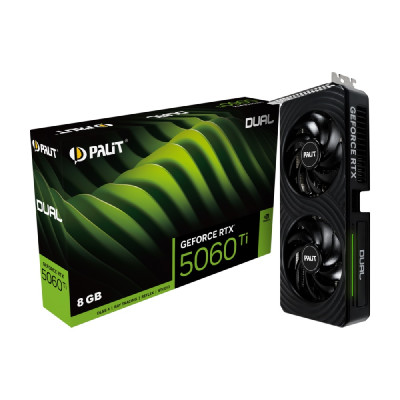 Відеокарта GeForce RTX 5060 Ti, Palit, Dual, 8Gb GDDR7, 128-bit, HDMI/3xDP, 2573/28000 MHz, 8-pin (NE7506T019P1-GB2062D)