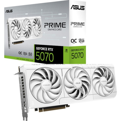 Відеокарта GeForce RTX 5070, ASUS, PRIME OC (White Edition), 12Gb GDDR7, 192-bit, HDMI/3xDP, 2587/28000 MHz, 16-pin (PRIME-RTX5070-O12G-WHITE)