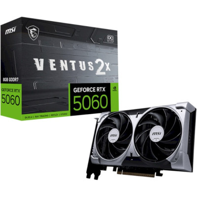 Відеокарта GeForce RTX 5060, MSI, VENTUS 2X OC, 8Gb GDDR7, 128-bit, HDMI/3xDP, 2535/28000 MHz, 8-pin (G5060-8V2C)
