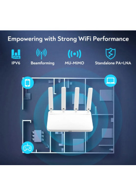 Роутер Fenvi FV-AC1200WR, White, WiFi 5 (2.4GHz до 300 MB/s / 5GHz до 587 MB/s), 3xGLan, 1xGWan, MU-MIMO, 4 внешних антенн