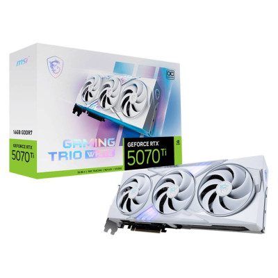 Відеокарта GeForce RTX 5070 Ti, MSI, GAMING TRIO OC (White Edition), 16Gb GDDR7, 256-bit, HDMI/3xDP, 2580/28000 MHz, 16-pin (G507T-16GTCW)