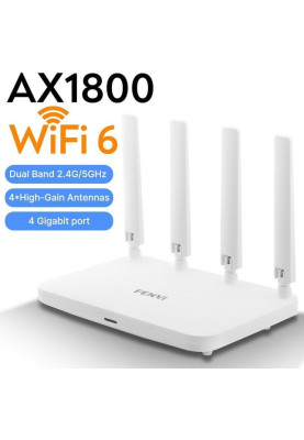 Роутер Fenvi FV-AX1800WR, White, WiFi 6 (2.4GHz до 574 MB/s / 5GHz до 1201 MB/s), 3xGLan, 1xGWan, MU-MIMO, 4 внешних антенн