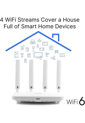 Роутер Fenvi FV-AX1800WR, White, WiFi 6 (2.4GHz до 574 MB/s / 5GHz до 1201 MB/s), 3xGLan, 1xGWan, MU-MIMO, 4 внешних антенн