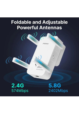 Wi-Fi повторювач Fenvi F-AX3000R, White, WiFi 6, 2.4GHz (до 573 Мбіт/с) / 5GHz (до 2400 Мбіт/с), 1xGLan, 4 зовнішні антени