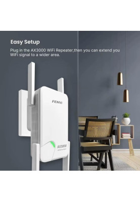 Wi-Fi повторювач Fenvi F-AX3000R, White, WiFi 6, 2.4GHz (до 573 Мбіт/с) / 5GHz (до 2400 Мбіт/с), 1xGLan, 4 зовнішні антени