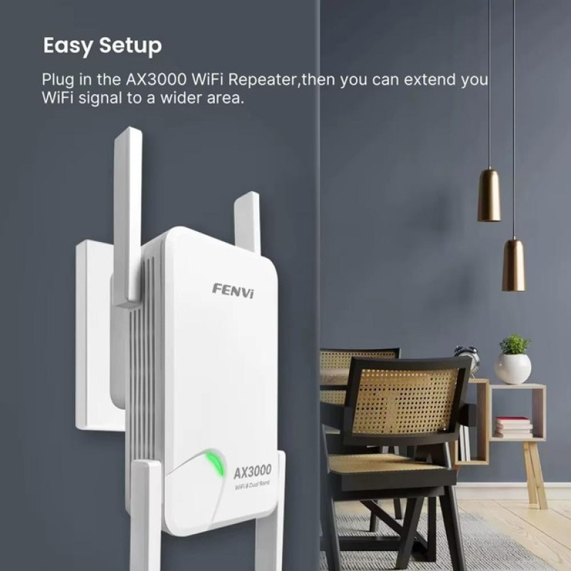 Wi-Fi повторювач Fenvi F-AX3000R, White, WiFi 6, 2.4GHz (до 573 Мбіт/с) / 5GHz (до 2400 Мбіт/с), 1xGLan, 4 зовнішні антени