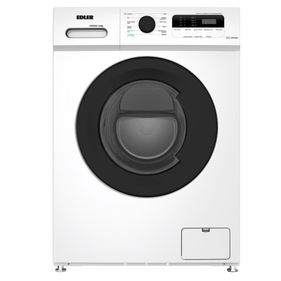Пральна машина Edler EWF8043IS, White, 8 кг, фронтальна, 12 програм, 1200 об/хв, чорний люк, дисплей, відкладений старт, A+++, 85x59.5x48см