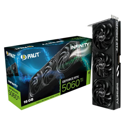 Відеокарта GeForce RTX 5060 Ti, Palit, Infinity 3, 16Gb GDDR7, 128-bit, HDMI/3xDP, 2572/28000 MHz, 8-pin (NE7506T019T1-GB2061S)