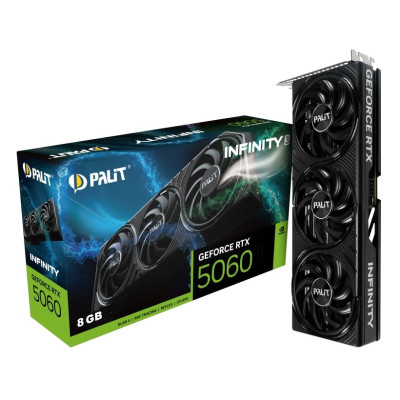 Відеокарта GeForce RTX 5060, Palit, Infinity 3, 8Gb GDDR7, 128-bit, HDMI/3xDP, 2497/28000 MHz, 8-pin (NE75060019P1-GB2063S)