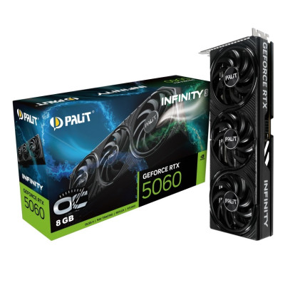 Відеокарта GeForce RTX 5060, Palit, Infinity 3 OC, 8Gb GDDR7, 128-bit, HDMI/3xDP, 2580/28000 MHz, 8-pin (NE75060T19P1-GB2063S)