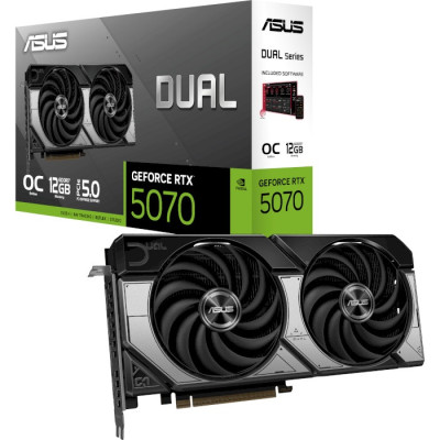 Відеокарта GeForce RTX 5070, ASUS, DUAL OC, 12Gb GDDR7, 192-bit, HDMI/3xDP, 2572/28000 MHz, 16-pin (DUAL-RTX5070-O12G)