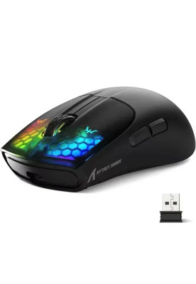 Миша бездротова Attack Shark X5, Black, Bluetooth / USB 2.4GHz / Type-C, оптична (сенсор PixArt PAW3212), 800 - 4000 dpi, 10G, RGB підсвічування, 5 кнопок, акумулятор 280 mAh, 49 г