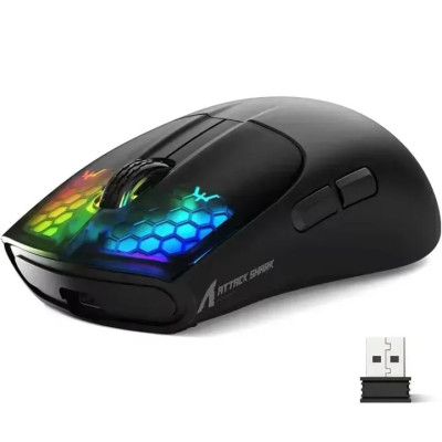 Миша бездротова Attack Shark X5, Black, Bluetooth / USB 2.4GHz / Type-C, оптична (сенсор PixArt PAW3212), 800 - 4000 dpi, 10G, RGB підсвічування, 5 кнопок, акумулятор 280 mAh, 49 г