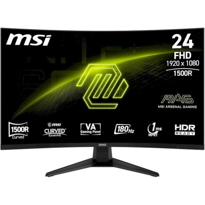 Монітор вигнутий 23.6" MSI MAG 244C, Black, VA, 1920x1080 (16:9), 1 мс, 180 Гц, 1500R, 250 кд/м², 3000:1, 178°/178°, DP0/HDMI