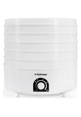 Сушарка овочів та фруктів Holmer HFD-51W White, 520W, керування механічне, 5 лотків, висота сушильного піддону 4см, діаметр 38см