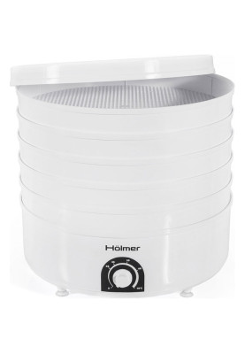 Сушарка овочів та фруктів Holmer HFD-51W White, 520W, керування механічне, 5 лотків, висота сушильного піддону 4см, діаметр 38см