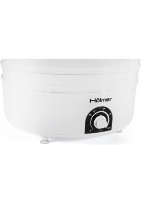 Сушарка овочів та фруктів Holmer HFD-51W White, 520W, керування механічне, 5 лотків, висота сушильного піддону 4см, діаметр 38см