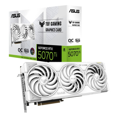 Відеокарта GeForce RTX 5070 Ti, ASUS, TUF GAMING OC (White Edition), 16Gb GDDR7, 256-bit, 2xHDMI/3xDP, 2610/28000 MHz, 16-pin (TUF-RTX5070TI-O16G-WH)