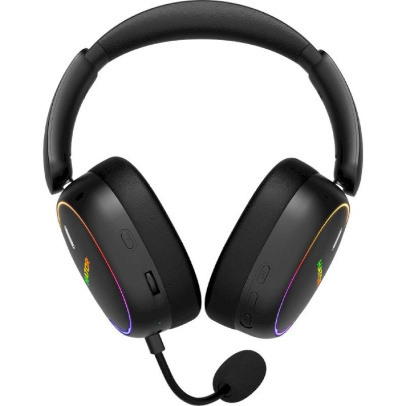 Навушники бездротові Hator Phoenix 2 Wireless, Black, Bluetooth 5.4 / USB 2.4GHz / Type-C, мікрофон (ENC), динаміки 40 мм з неодимовим магнітом, Hybrid ANC, RGB підсвічування, Hi-Res / LDAC, SyncHUB, 16 Ом, 115 дБ, акумулятор 850 mAh, кейс (ESH40)
