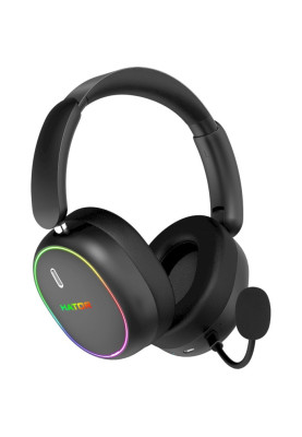 Навушники бездротові Hator Phoenix 2 Wireless, Black, Bluetooth 5.4 / USB 2.4GHz / Type-C, мікрофон (ENC), динаміки 40 мм з неодимовим магнітом, Hybrid ANC, RGB підсвічування, Hi-Res / LDAC, SyncHUB, 16 Ом, 115 дБ, акумулятор 850 mAh, кейс (ESH40)